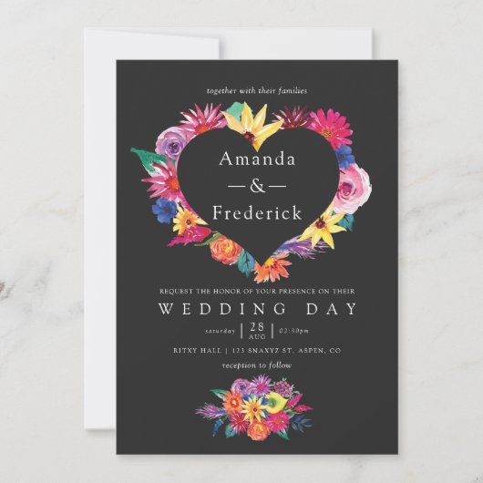 Invitation Aquarelle Floral Mariage Fiesta (Devant)