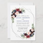 Invitation Aquarelle Floral Mariage Géométrique Argent (Devant)