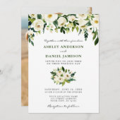Invitation Aquarelle Floral Mariage photo vert (Devant / Derrière)