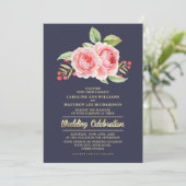Invitation Aquarelle Floral Marine Mariage bleu (Debout devant)