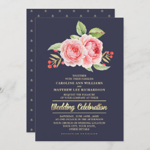 Invitation Aquarelle Floral Marine Mariage bleu