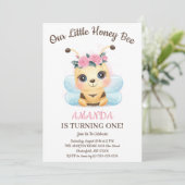 Invitation Aquarelle Floral Miel Bee Anniversaire (Debout devant)