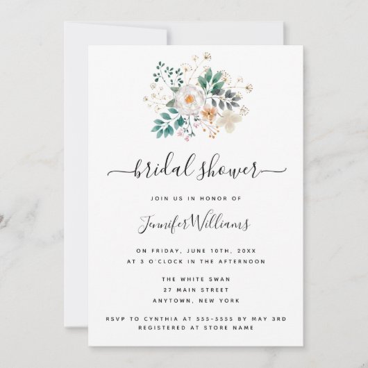 Invitation Aquarelle Floral Moderne Douche nuptiale Invitatio (Devant)