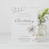 Invitation Aquarelle Floral Moderne Elégante Surprise Anniver (Debout devant)