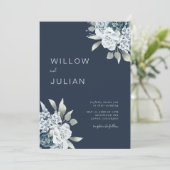 Invitation Aquarelle Floral Moderne Marine Mariage bleu (Debout devant)