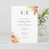 Invitation Aquarelle Floral Monogramme QR Code Mariage (Debout devant)