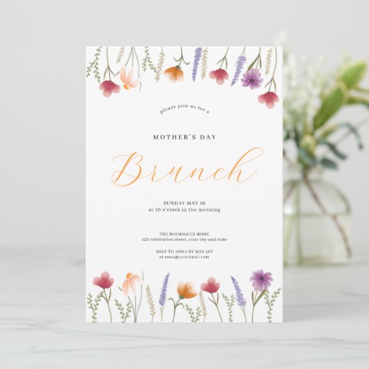 Invitation Aquarelle Floral Mothers Day Brunch (Debout devant)