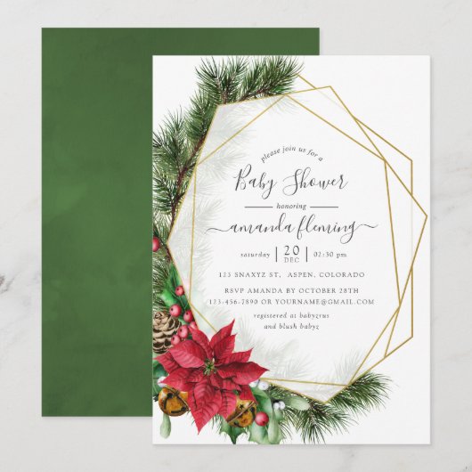 Invitation Aquarelle Floral Noël Baby shower géométrique (Devant / Derrière)
