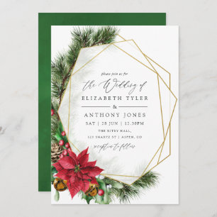 Invitation Aquarelle Floral Noël Mariage géométrique