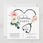 Invitation Aquarelle Floral Nurse Graduation (Devant)