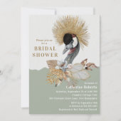 Invitation Aquarelle Floral Oiseau Parties scintillant or Fêt (Devant)