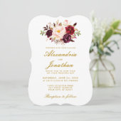 Invitation Aquarelle Floral Or Bourgogne Mariage BR (Debout devant)