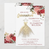 Invitation Aquarelle Floral or paillettes robe Quinceañera (Devant / Derrière)