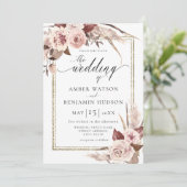 Invitation Aquarelle Floral Or Pampas Boho Mariage (Debout devant)