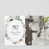 Invitation Aquarelle Floral Or Photo 50e Anniversaire (Debout devant)