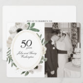 Invitation Aquarelle Floral Or Photo 50e Anniversaire (Devant / Derrière)