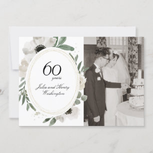 Invitation Aquarelle Floral Or Photo 60 ans Anniversaire de m