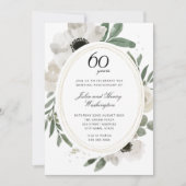 Invitation Aquarelle Floral Pailleté Or 60e Anniversaire (Devant)