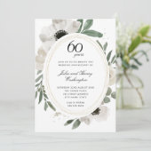 Invitation Aquarelle Floral Paillettes Or 60e Anniversaire (Debout devant)