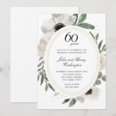 Invitation Aquarelle Floral Paillettes Or 60e Anniversaire (Devant / Derrière)