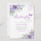 Invitation Aquarelle Floral Papillon bébé bébé bébé fille dou (Devant)