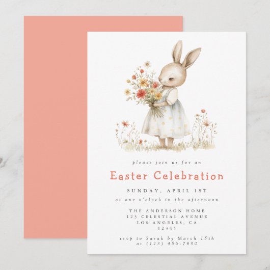 Invitation Aquarelle Floral Pâques (Devant / Derrière)