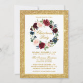 Invitation Aquarelle Floral Parties scintillant or Noël (Devant)