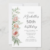 Invitation Aquarelle Floral Peach Blush 50e anniversaire (Devant)