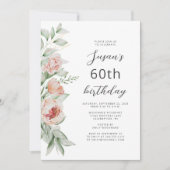 Invitation Aquarelle Floral Peach Blush 60e anniversaire (Devant)