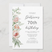 Invitation Aquarelle Floral Peach Blush 70e anniversaire (Devant)