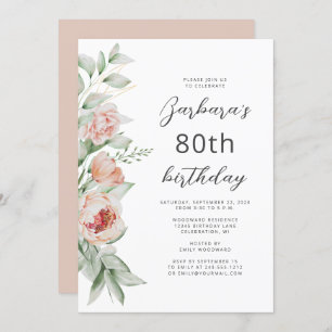 Invitation Aquarelle Floral Peach Blush 80e anniversaire
