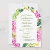 Invitation Aquarelle Floral Peonies Custom Photo Quinceañera (Devant)