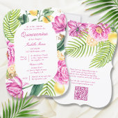 Invitation Aquarelle Floral Peonies QR Code Quinceañera