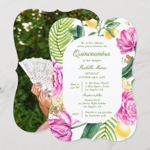 Invitation Aquarelle Floral Peonps Tulipes Lemon Quinceañera