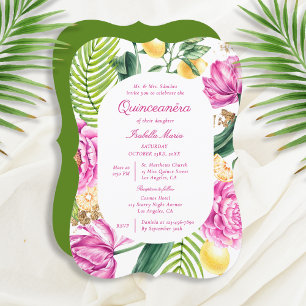 Invitation Aquarelle Floral Peonps Tulipes Lemon Quinceañera