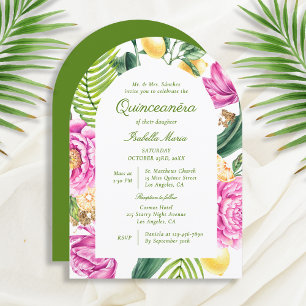 Invitation Aquarelle Floral Peonps Tulipes Lemon Quinceañera