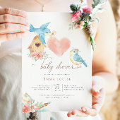 Invitation Aquarelle Floral Petits oiseaux Baby shower fille