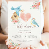 Invitation Aquarelle Floral Petits oiseaux Baby shower fille