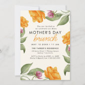 Invitation Aquarelle Floral pivoies brunch de la mère (Devant)