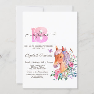 Invitation Aquarelle Floral Ponny 18e anniversaire