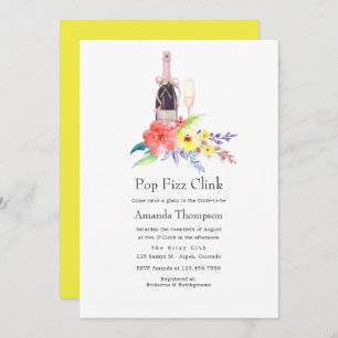 Invitation Aquarelle Floral Pop Fizz Clink Fête des mariées