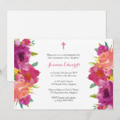 Invitation Aquarelle Floral Première communion personnalisée (Devant / Derrière)