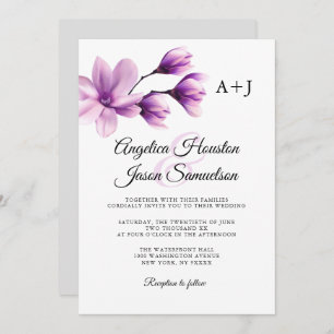 Invitation Aquarelle Floral Purple Lavender Gris Mariage
