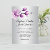 Invitation Aquarelle Floral Purple Lavender Gris Mariage (Debout devant)