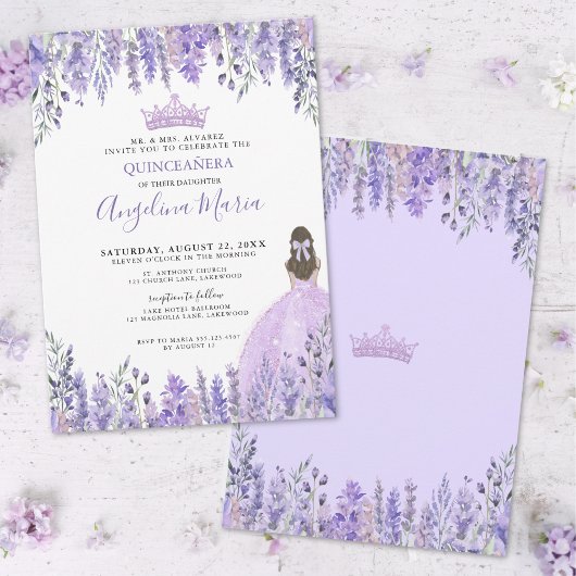 Invitation Aquarelle Floral Purple Quinceañera