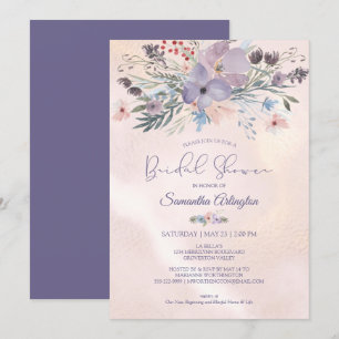 Invitation Aquarelle Floral Purple Rose Fête des mariées or