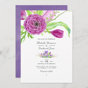 Invitation Aquarelle Floral QR Code RSVP Printemps Mariage