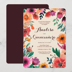 Invitation Aquarelle Floral Quinceañera PERSONNALISÉ