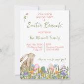 Invitation Aquarelle Floral Rabbit Pâques Brunch et chasse au (Devant)