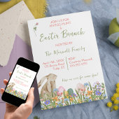 Invitation Aquarelle Floral Rabbit Pâques Brunch et chasse au